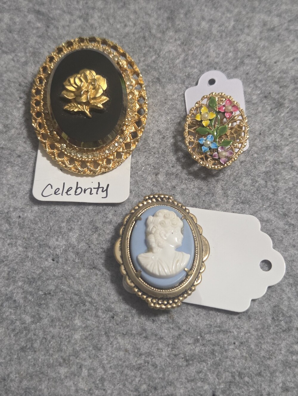 Vintage Brooch Gold Tone Trio Bundle Set Lot - Estate Sale Find!!